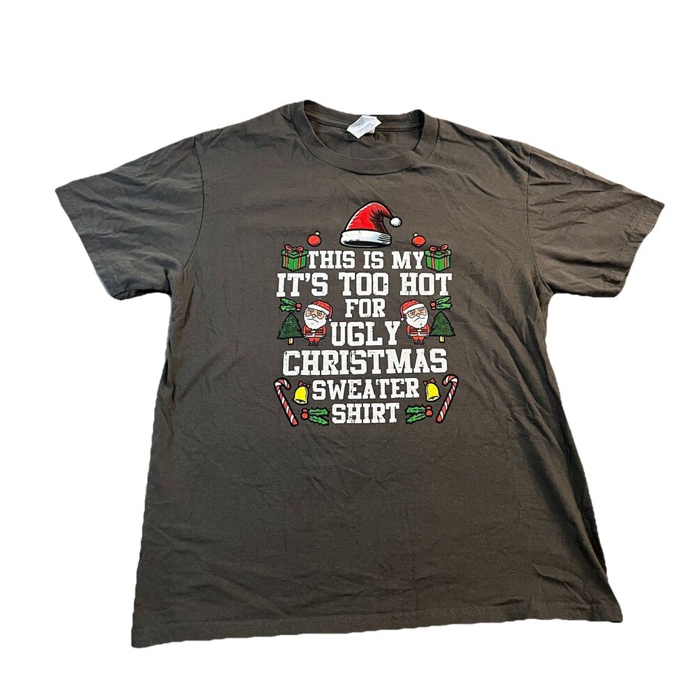 Port & Co Ugly Sweater Graphic T Shirt Gray Short Sleeve Youth Size L 11-12